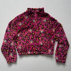 Y2K PAUL FRANK Pink Leopard Fleece 1/4 Zip Up Sweater / Juniors XS / Cropped